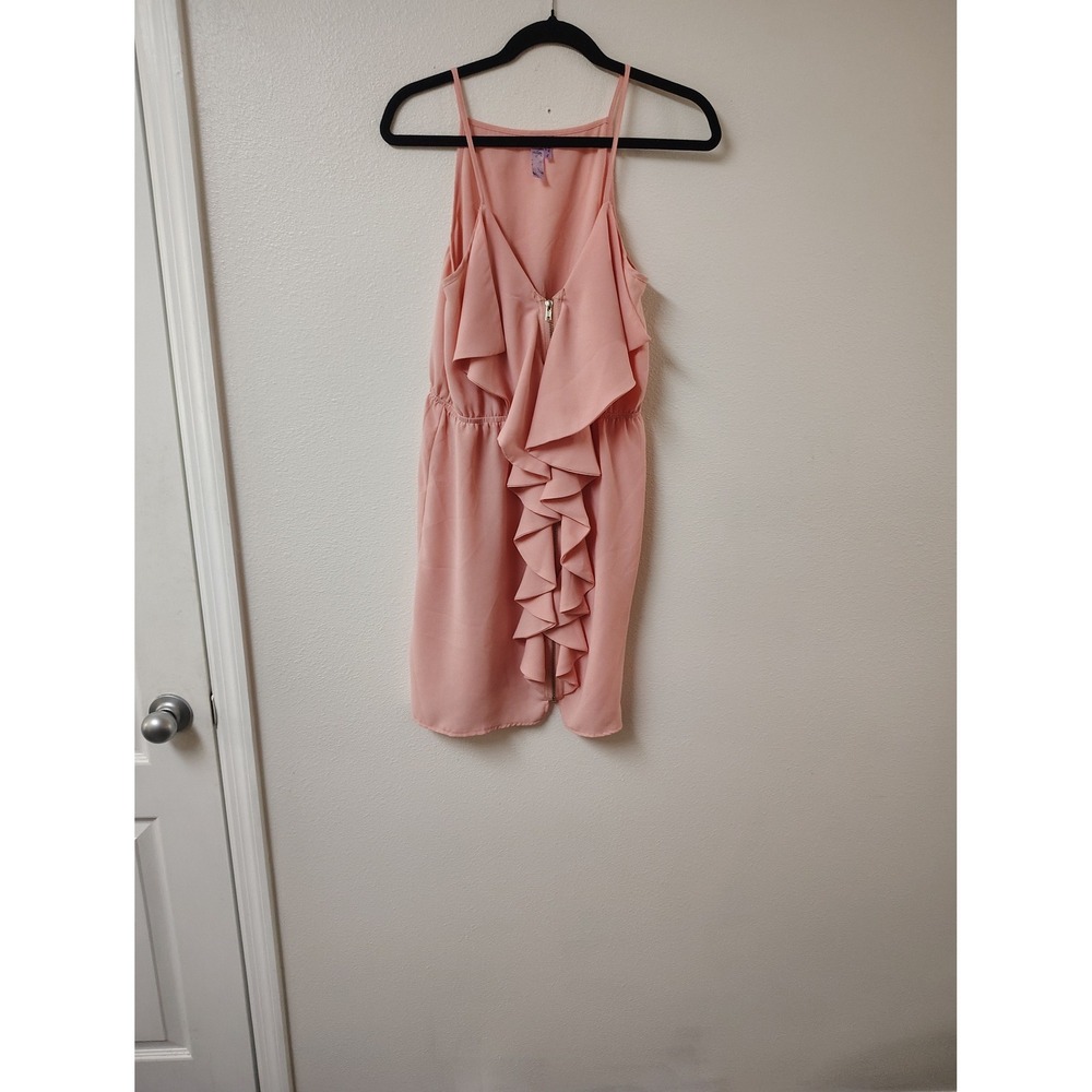 Alya Pink Ruffle Front Sleeveless Mini Dress Gold Zipper Detail Womens Large